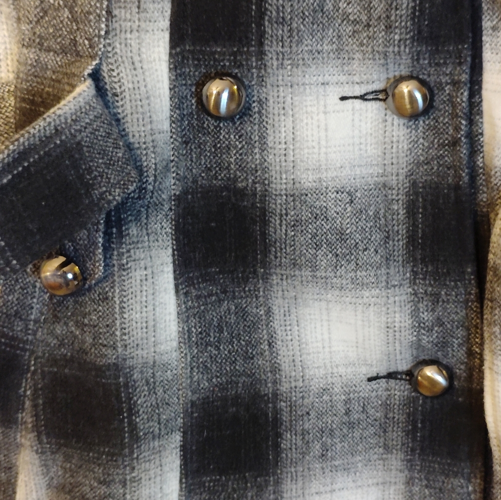 Decibel Black and White Pea Coat with Bold Plaid Pattern and Notched Lapel - Picture 5 of 8